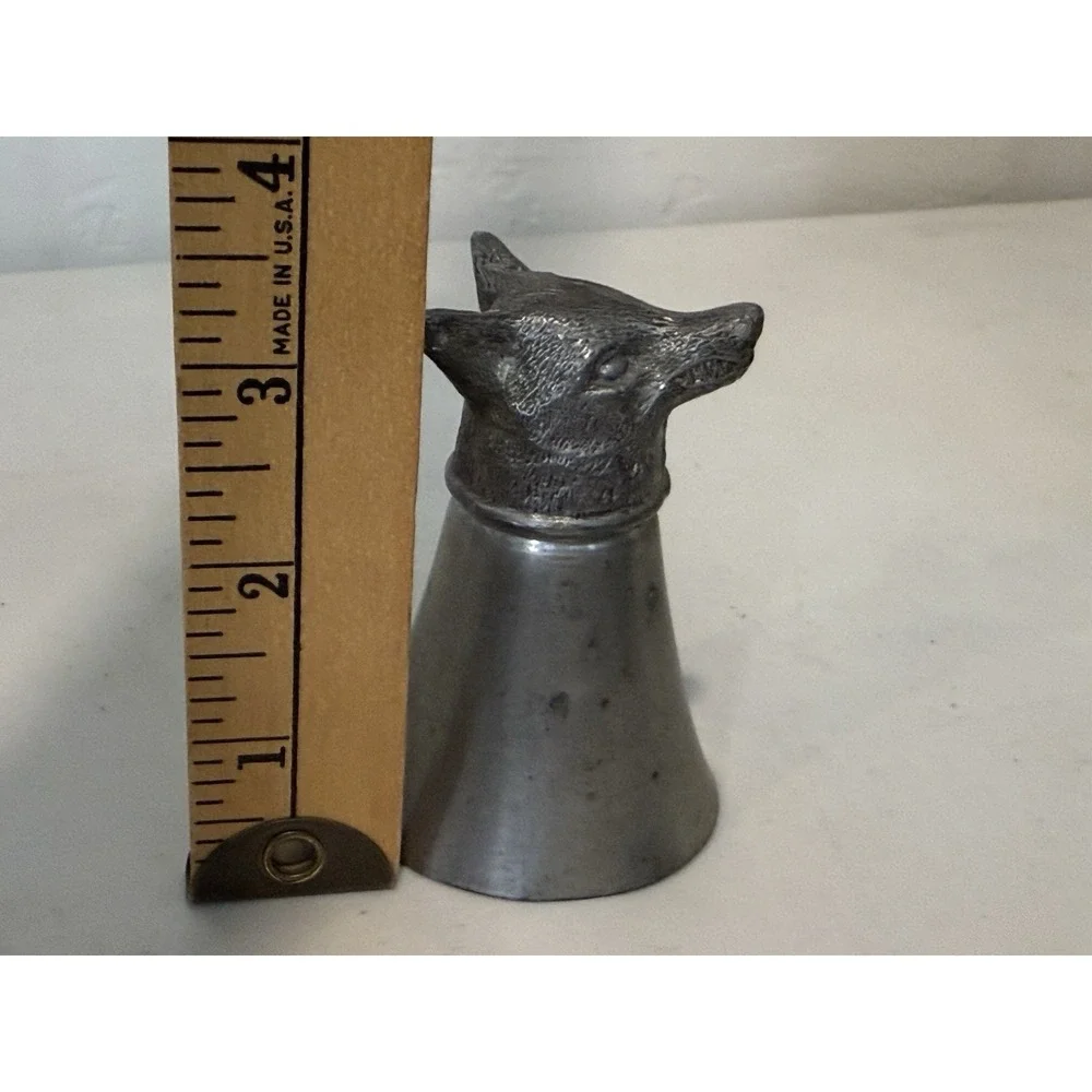 Vintage Silver Plated Fox Wolf Head‎ Stirrup Cup / Barware Shot Glass 3.5